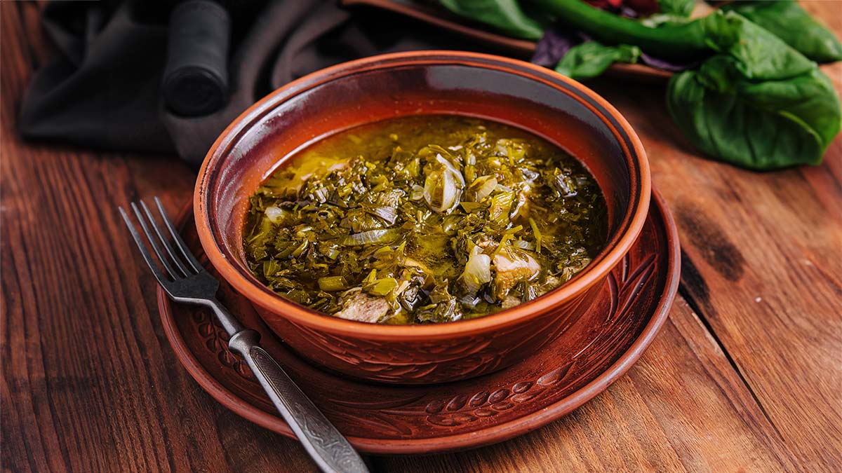 A bowl of autumn greens soup