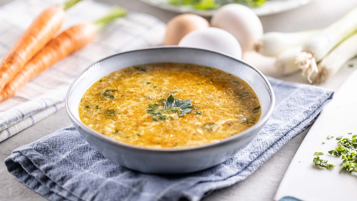 A bowl of egg drop Miso Soup