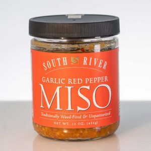 Product shot of South River Miso Company's Garlic Red Pepper Miso