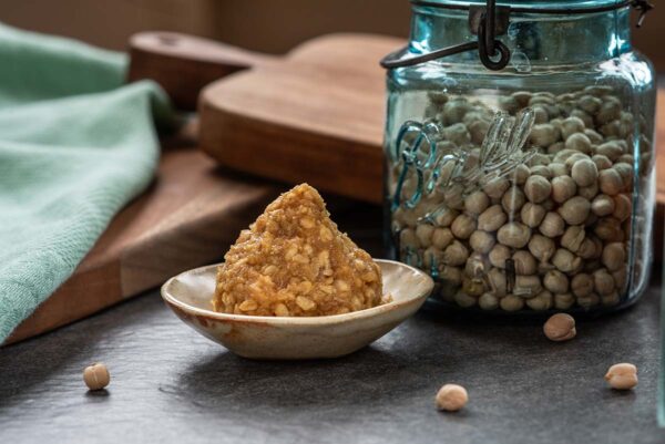 Dollop of miso with a jar of chickpeas