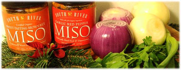 Two jars of miso with onions and greens